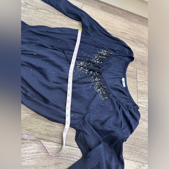 💙Charter Club Women's Blue Sequin Tie-Neck Blouse -💙 - Picture 4 of 10